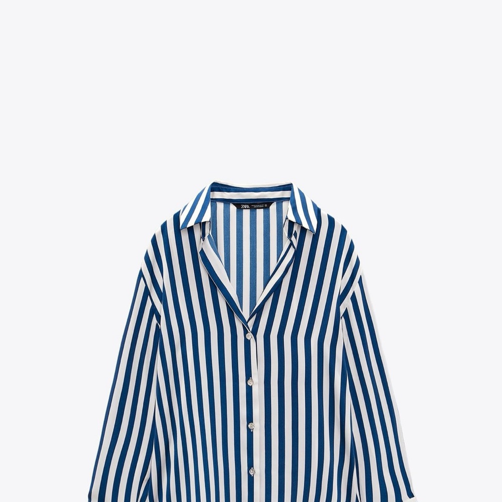 Zara Blue and White Striped Blouse Satin Effect